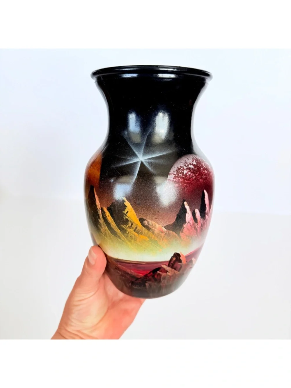 Handpainted Cosmic Galaxy Celestial Space Mountain Landscape Art Vase
